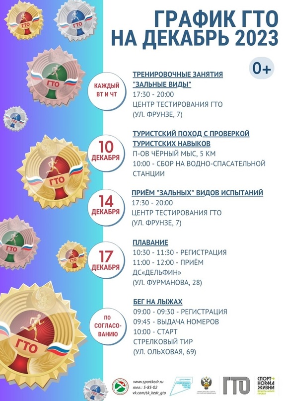 График ГТО на Декабрь 2023 года